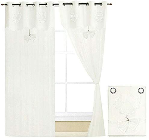 emmevi Tende Finestre Porta Interno Tessuto Lino Bianco Coppia 2 Pz più Misure Shabby Chic MOD.Tenda Fiocco 2 CONF 140X290