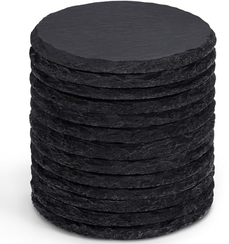 Juego de 13 Posavasos de Pizarra Negra de 10 cm, GOH DODD, Bases Redondas para Grabado Láser con Fondo Antirrayaduras, Ideales para Cocina, Oficina, Hogar, Regalos de Boda, Estreno de Casa y Fiestas
