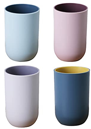 Abcsea 4 Stück Zweifarbig Zahnbürstenbecher, Mundwasser Becher, Zahnputzbecher, Zahnbürstenhalter Set, Reisezahnbürstenhalter