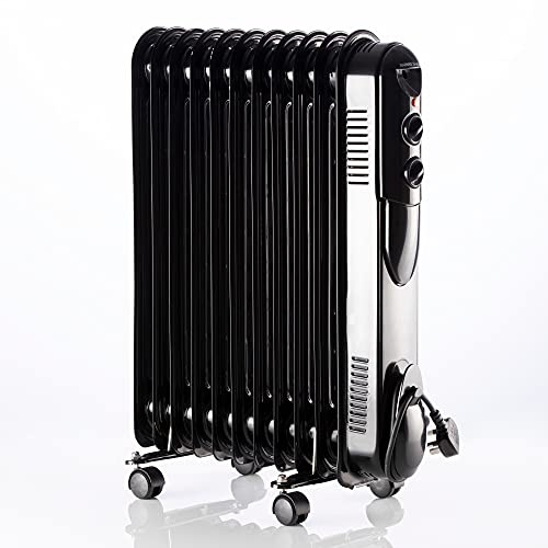 Daewoo 11 Fin Oil Filled Radiator HEA1818 2500W Portable Electric Heater With Dial Control Adjustable Temperature 3 Power Settings Black…