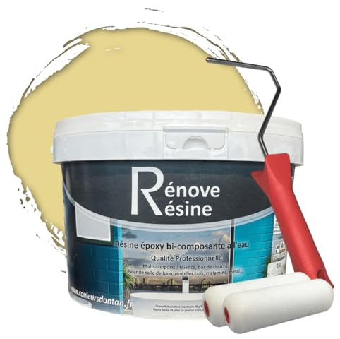 COULEURS D ANTAN Peinture Résine multisupport pour Faïence, Carrelage, Douche, Baignoire 5m² - RAL 1015 Ivoire clair + Kit d'application OFFERT