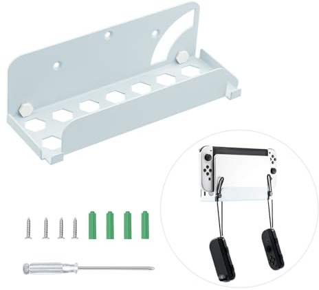 Mcbazel Support Mural Switch Support Dock Switch Mural pour NS Switch OLED, Support de Montage Mural Manette Switch Joycon avec Jeu de Vis de Montage pour NS Switch/OLED Pas Switch 2 – Blanc