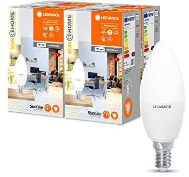 LEDVANCE SUN@HOME LED Lampe E14 4,9W ersetzt 25W, 425Lm, 2200-5000K, CRI95, Smarte WIFI Leuchte per Alexa, google, App steuerbar mit Biorhythmusfunktion, 4er-Pack, Tunable Weiss, 4058075575820