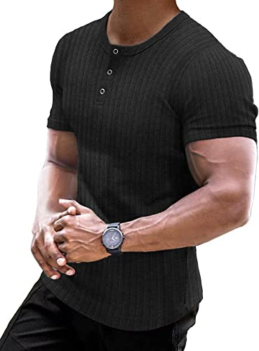 Muscle Cmdr Muscle Henley Shirt Herren Langarm, Slim-fit Langarmshirt, Freizeit T-Shirt aus Baumwolle mit Kurzen & Langen Ärmeln,Schlanke Passform Geripptes Hemd
