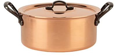 Cuisine Romefort | Kupfertopf verzinnt mit Gusseisengriff und Deckel Ø 20 cm | traditioneller Schmortopf aus massivem Kupfer | Bratentopf aus Frankreich ideal für Suppen und Eintöpfe (20 cm)