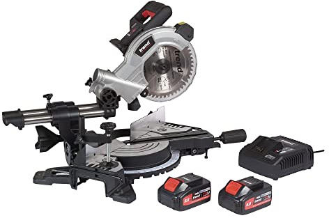 Trend Kit de sierra ingletadora de un solo bisel de T18S 18V 184 mm (2 baterías de 5 Ah y cargador rápido), T18S/MS184S2E