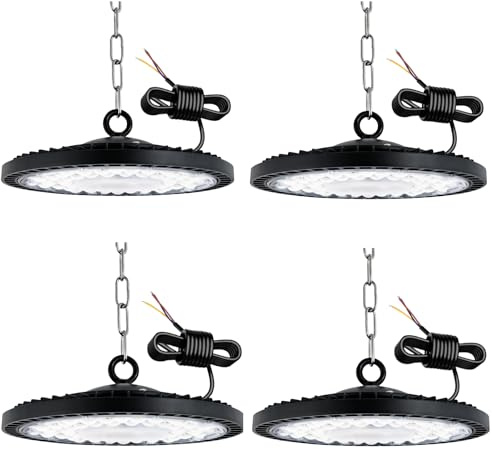 4 Pack UFO LED 300W, 30000LM 6000K Blanco Frío UFO Lámpara de Alta Bahía | Foco LED IP65 Impermeable, IluminacióN De AlmacéN, Lampara Industrial, High Bay Lampara Para FáBrica,Taller,Garaje