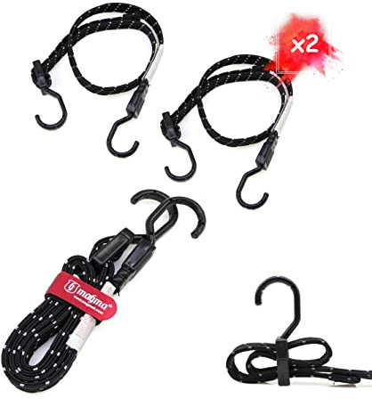 MAGMA 2 Corda Elastica Piatta con Ganci | Corda Extra Forte e Resistente per Campeggio, Fissaggio e per Assicurare Bagaglio, Portapacchi, Teloni, Bicicletta, Barca e Auto | Riflettenti, Nero
