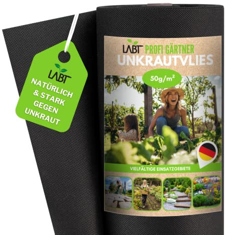LABT® 48m² Profi Unkrautvlies I Wasserdurchlässiges Gartenvlies Gegen Unkraut 50g/m²I Reißfeste, Umweltfreundliche Unkrautfolie mit Hoher UV - Beständigkeit für Garten und Beet [30 x 1,6m I Rolle]