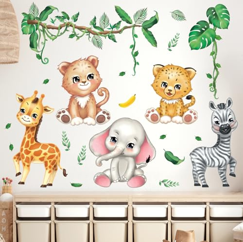 DECOWALL DS12-8073 Baby djur karikatyr väggklistermärke väggklistermärke för barnrum babyrum hem flicka skog safari lekrum pojkar apa lejon zebra söt