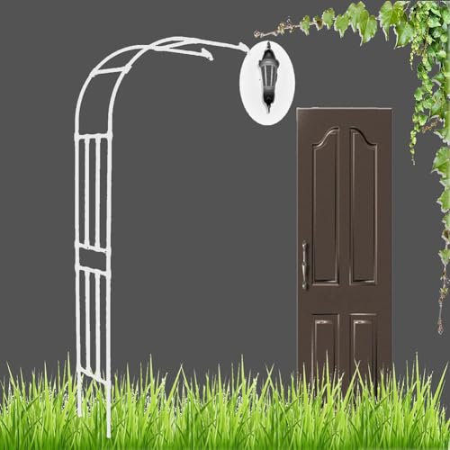 MISKYN Rankhilfe Halbbogen Rosenbogen, Stabiler Rankbogen Für Kletterpflanzen, Garten Rasen Patio Hochzeitsdekorationen,Weiß,180 * 240cm