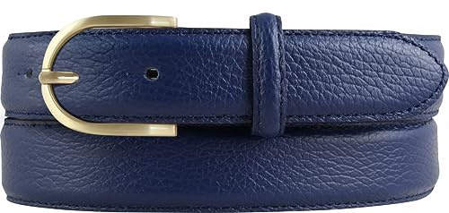 BELTINGER Italienischer Damen-Gürtel, 30 mm breit, Damen, Chinogürtel, Hosengürtel, strukturiertes Leder, Schließe Gold | Blau 90cm