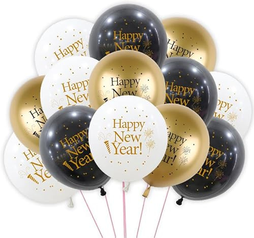 18 Stück Silvester Deko Luftballons 2026 Neujahr Silvesterdeko Helium Ballons Schwarz Gold Latex ballons Set für Happy New Year Party Deko Unisex Erwachsene