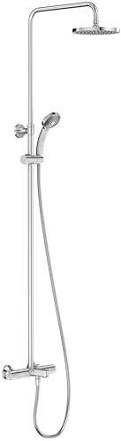 JACOB DELAFON Columna termostática de baño-ducha Cabezal redondo efecto lluvia Ducha de mano con 4 funciones Altura ajustable JULY E99741-CP
