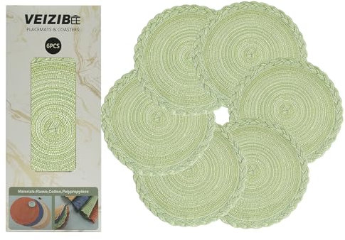 VEIZIBEE Tischsets oder Untersetzer， Gewebte runde Tischsets 6er 30cm, Tischmatten Hitzebeständige Geflochtene Tischsets Waschbare Runde Hand gewebte Platzmatten für Küche Esstisch Europäische Art