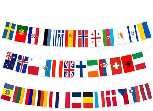 Women's European Football Flags Bunting, Euro 2025 Banner, 38 National Flags Women's European Football 2025 Celebration Themed Fabric Bunting for Garden, Bar, Restaurant Party Decoration