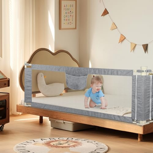 Willonin Barrera de cama para bebé, Barrera de seguridad para cama infantil Alturas ajustables, barandilla de cama de seguridad con protección para bebés y niños (180cm)