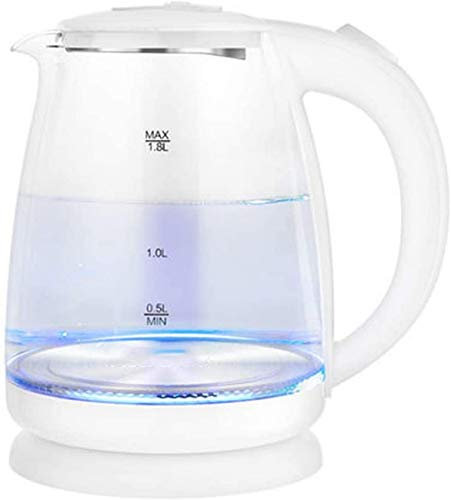 Bouilloire électrique en verre sans fil, bouilloire en acier inoxydable de 1,8 L, éclairage LED bleu, bouilloire à ébullition rapide, arrêt automatique, réservoir d'eau électrique sans BPA, bouillo