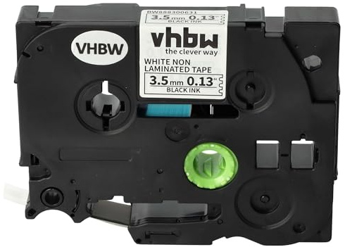 vhbw 1x Schriftband-Kassette kompatibel mit Brother PT P-touch CUBE Startpaket (P300BT) Etiketten-Drucker 3,5mm Schwarz auf Weiß
