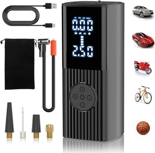 Tire Inflator Portable Air Compressor,150PSI Portable Air Pump for Car Tires,Pressure LED Display,2X Faster Inflation Portable Air Pump for Car, Bike, Motorcycle, Ball with LED Lights