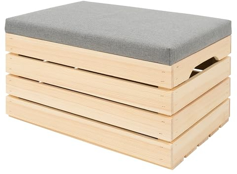 Sektum Ran Sitztruhe mit stauraum Holz - polsterbank Sitzbox - sitzbank mit stauraum - aufbewahrungsbox mit Deckel - schuhbank mit sitzfläche 50 x 40 x 35 cm