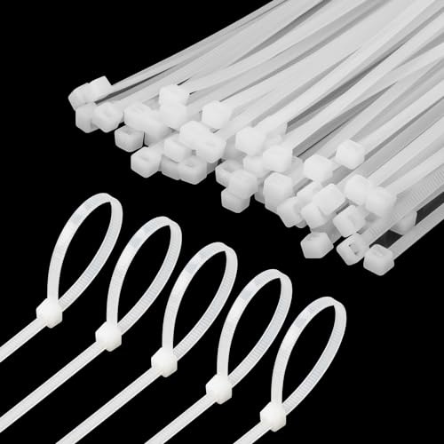 100 Pack Cable Ties White, Heavy Duty Self-Locking Zip Ties 300mm x 3.6mm, Strong Nylon Wire Ties for Electrical Garden DIY Cables, Indoor Outdoor Use