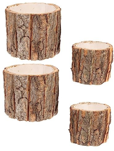 BESPORTBLE 4stücke Holzpflanzgefäß Aus Rinde Für Blumenarrangements Robust Und Langlebig Für Sukkulenten Und Indoor-gärten Handgefertigt Aus Naturholz
