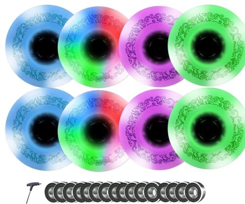 Generisch Indoor/Outdoor Rollschuh Räder 8er Pack leuchtende 72 mm 76 mm 80 mm Inlineskate Rollen Ersatzrollen mit ABEC 9 Lager 90A Rollhockey Rollen 8 Stück