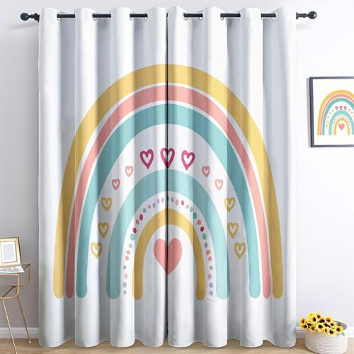 Gedruckte Blackout Vorhänge H183x B117 cm (2er Pack) Energiesparende Vorhänge Thermo- und Schallschutzvorhänge für Schlafzimmer SchöNe LichtbrüCke Bedruckte Gelb GrüN Vorhang