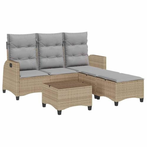 vidaXL 3-TLG. Garten-Sofagarnitur mit Kissen L-Form Beige Poly Rattan, Gartensofa-Set, Terrassen-Sofa-Set, Sofa-Set Poly Rattan, Outdoor-Sofa-Set