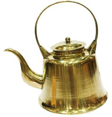 Hervidor de té de cobre, olla de agua caliente retro hecha a mano con asa superior, diseño antiguo de Beijing, adecuado para estufas de inducción y gas, agua hirviendo para té, café y leche (latón)