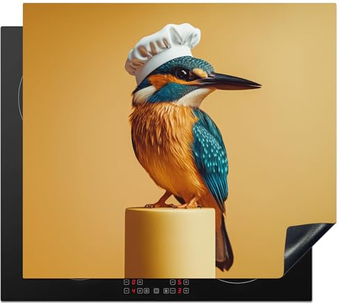 KitchenYeah© Herdabdeckplatte Induktion Schutzmatte Küche Herdabdeckung | 59x52 cm - Ceranfeld Induktionsmatte Cerankochfeld Abdeckung Eisvogel - Säule - Kochmütze - Vogel