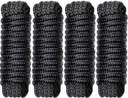 Boat Dock Lines Marine Rope - 5/8 x 15ft with Pre-Spliced 15 Loop Double Braided Nylon Ropes Bumper Tie Mooring Line for Boats Docking Pontoon Boating Accessories - 4 Pack