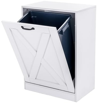 Zvyteay 13 Gallons Tilt Out Trash Can Cabinet, Wooden Free Standing Kichen Waste Bin Recycling Cabinet Hidden Trash Cabinet (White)