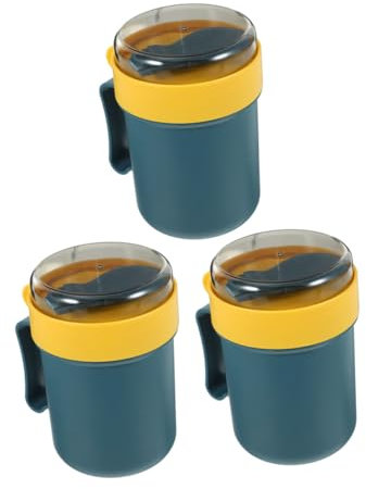 PRETYZOOM 3piezas Taza De Desayuno Con Tapa y Asa Recipiente Hermético Para Sopa y Cereales Para Llevar La Fiambrera Tazas De Desayuno