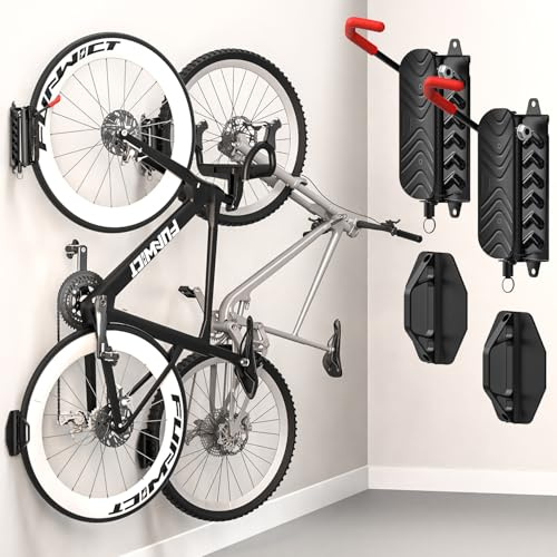 FUNWICT Schwenkbare Fahrrad-Wandhalterung, Fahrradständer, Garagen-Organizer, vertikaler Fahrradaufhänger für Fahrrad, drehbarer Wandständer, einfache Installation mit Radhaken (2 Stück)