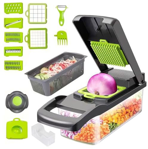 16 in 1 Vegetable Chopper, Vegetable Choppers Vegetable Cutter Mandoline Vegetables Slicer, Potato Chipper, Onion Salad Food Fruits Choppers Manual, Veg Chopper with 7 Blades, Kitchen Tools & Gadgets