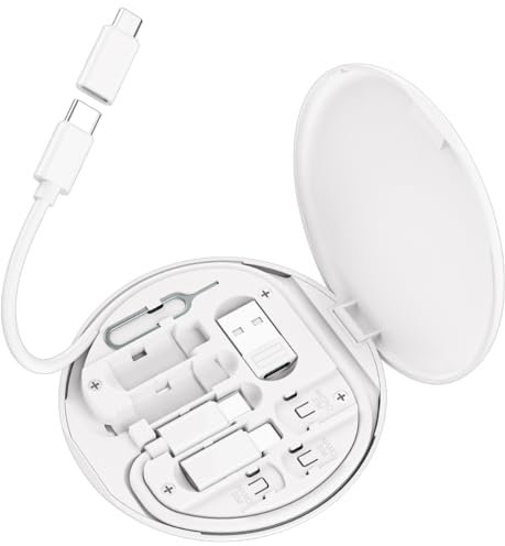 Yimly Multi USB Adapter Kit, USB to Type-C, C to Micro, USB-C to IOS Adapter, Type-C to C Charging Cable, Conversion Set for SIM Card Storage, Phone Holder(White)