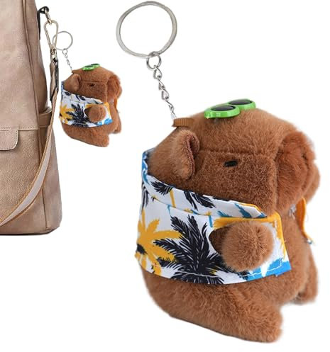 Xistuoz Capybara Schlüsselanhänger, Cartoon-Tier-Ornament mit Tuch und Sonnenbrille, Rucksackzubehör, Taschenanhänger für Geburtstagsparty, Abschlussfeier, blau, Refer to description