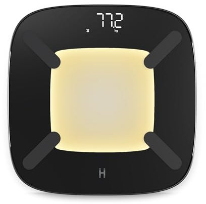 Homedics glo Body Analyser Scale - Bathroom Scales with Motion-Sensing Night Light, 100% Recycled Plastic Base, High-Precision Digital Display, lbs/kgs/st Weight Scale Options, Sleek Tempered Glass
