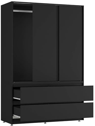 URBNLIVING Sliding Door Wardrobe with 4 Drawers & Hanging Rail, Freestanding Bedroom Closet Organizer, Durable Space-Saving Storage Cupboard, Modern MDF Flat Pack Furniture