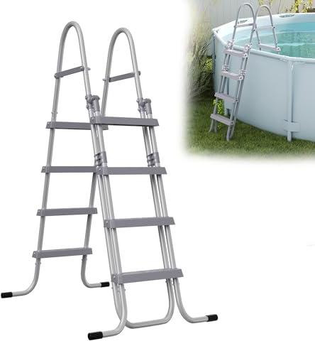YRHome Échelle de piscine pliable à 4 marches (160 cm) avec pédales en plastique et pieds antidérapants - Échelle de sécurité pour piscines hors-sol - Montage facile - Stable et durable