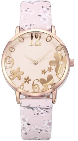 Montres pour Seniors Ceinture Fleurs Montre Femme Imprimée Petite Frais Relief Montre Femme, rose, taille unique