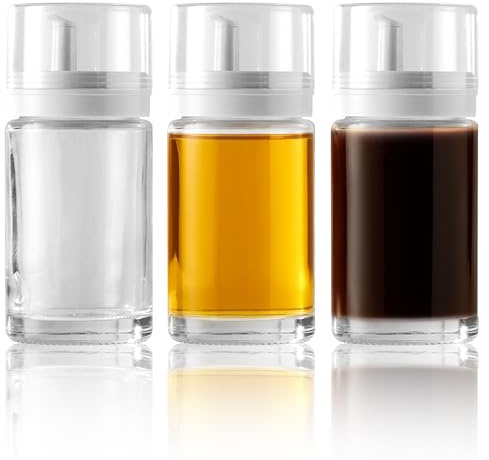 Chingcoo 3 stycken oljeflaskor, glasflaskor, oljedispenser, flaskor, 100 ml, 3,38 oz, vinäger och olja från glas, läckagesäker oljedispenserflaska, vinäger och oljeflaskor, set för picknick, kök