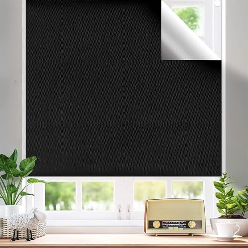 Heavyoff Store Occultant sans Percage, Rideau Occultant Pare Soleil Fenetre de Toit Maison, Store Occultant Tissu Isolation pour Bébé Chambre, Noir, 145x250cm