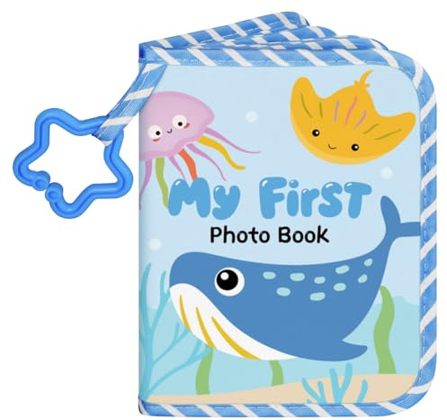 Lanpn Mi Primer Álbum de Fotos de Bebé Contiene 17 Fotos de 10x15 cm, Libro Familiar de Tela Suave con Tarjeta de Nombre y Pegatinas de Etiquetas de Nombre, Regalo de Recuerdo de Tela para Memoria de