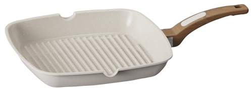 Cooksmart Signature 28cm Grill Pan, Cast Aluminium, Ivory | PFOA & PFAS free, induction compatible, dishwasher safe, ergonomic handle, suitable for all hob types