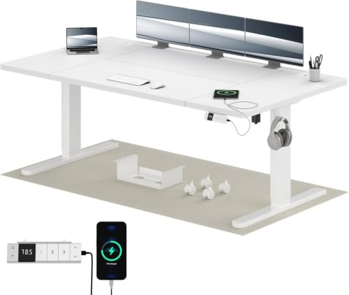 Airfish Höhenverstellbarer Schreibtisch 180x80cm mit USB-C,Weiß | Schreibtisch Höhenverstellbar Elektrisch mit Kabelmanagement, Steh-Sitz Tisch, Bürotisch Computertisch für Home Office & PC