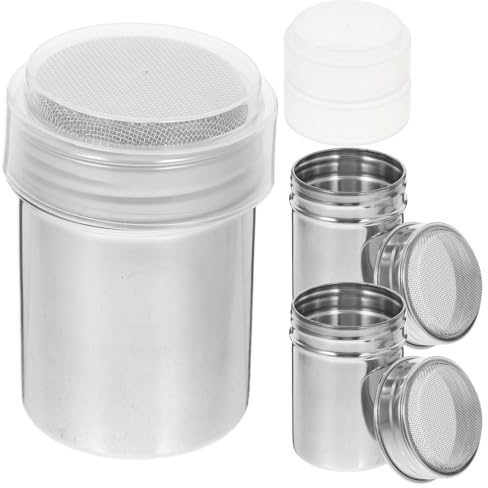 DECORNIJIA 3Pcs Powdered Sugar Shaker with Lid, 304 Stainless Steel Flour Sprinkler Duster for Baking, Cinnamon and Cocoa Dispenser, Kitchen Baking and Coffee Use