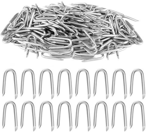 Chiodi a U zincati per recinzioni, chiodi a forma di U, recinzioni in filo di pollo, chiodi di fissaggio per reti metalliche e recinzioni da giardino intrecciate (2 mm x 24 mm, 500 pezzi)